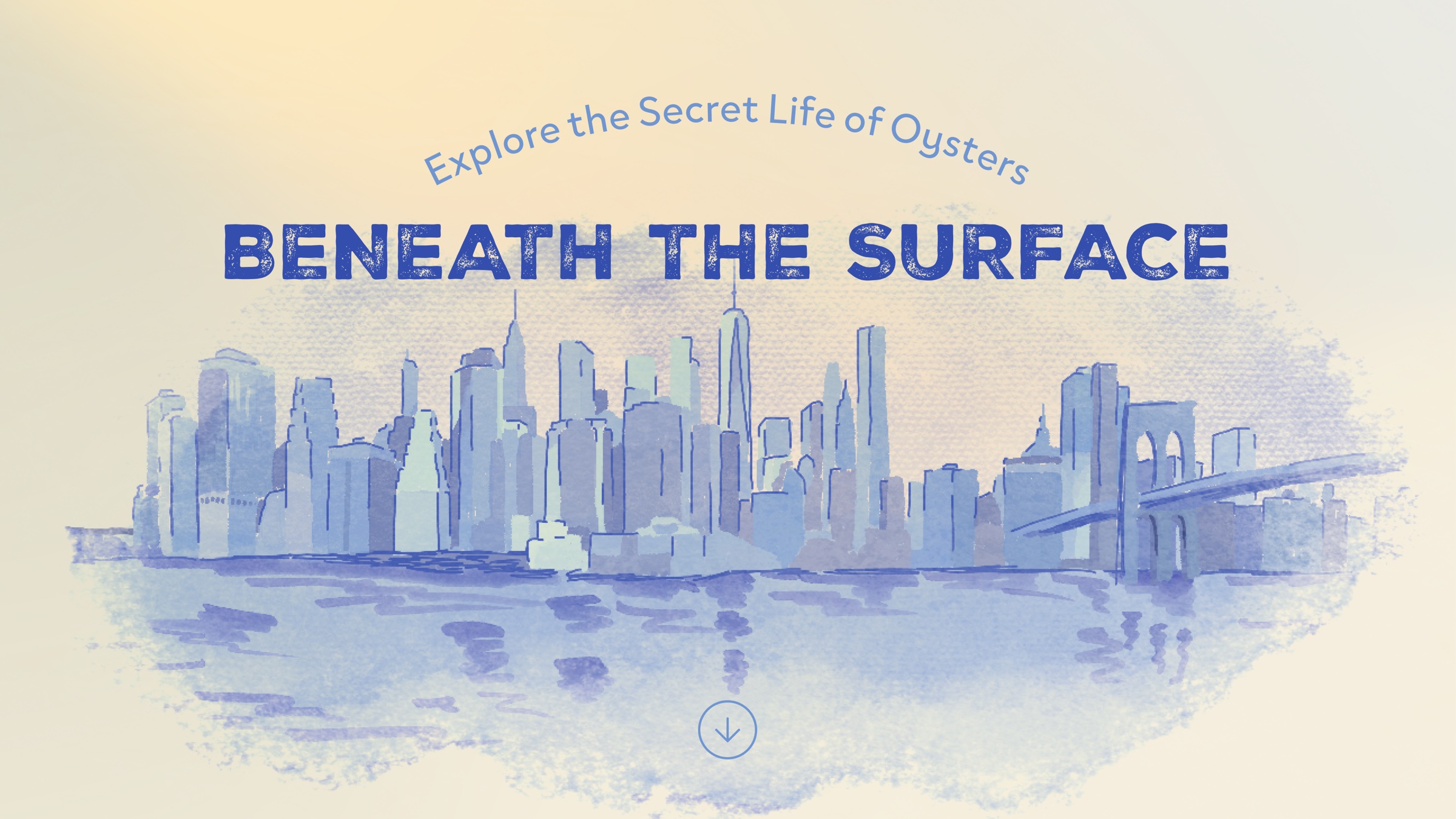 Version 3 homepage: watercolor New York skyline under a textured blue title