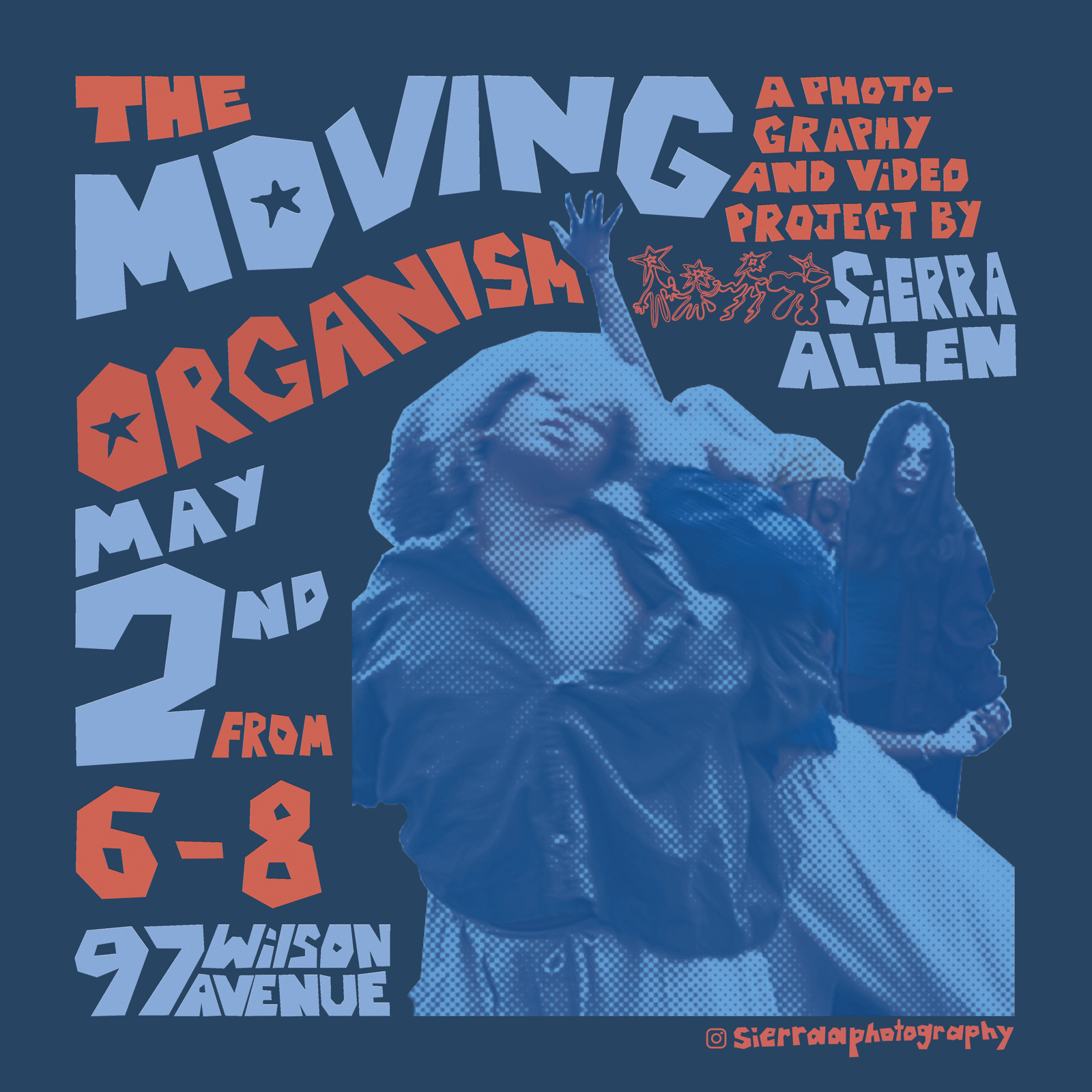 Instagram post 1: Two dancers in motion, one leaning back with an arm raised, framed by the paper-cut title type