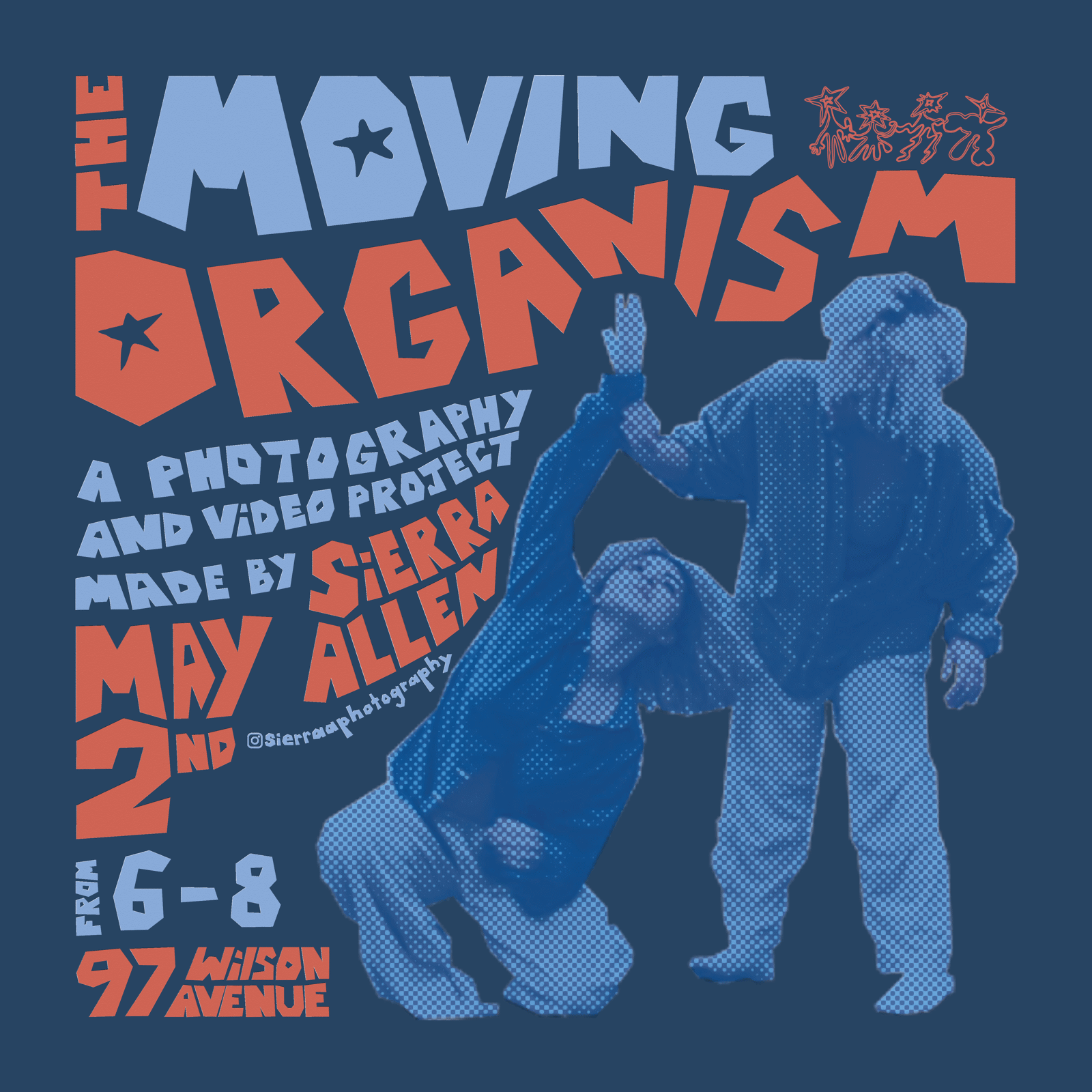 Instagram post 3: Two dancers reaching toward each other, one crouched low, framed by the paper-cut title type