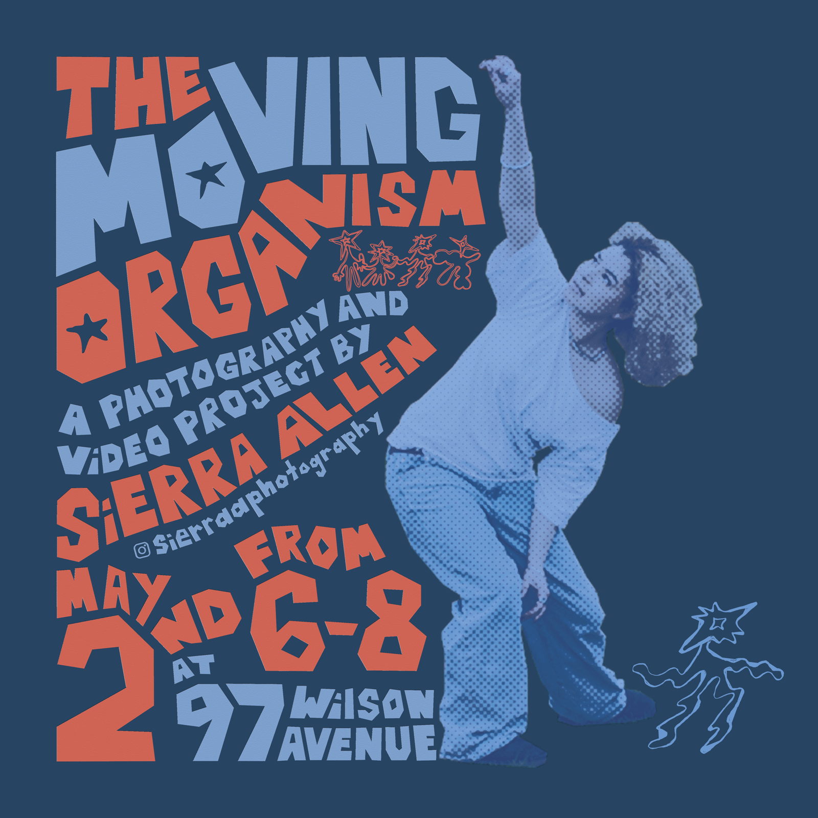 Instagram post 4: A dancer bending sideways with one arm raised high, framed by the paper-cut title type